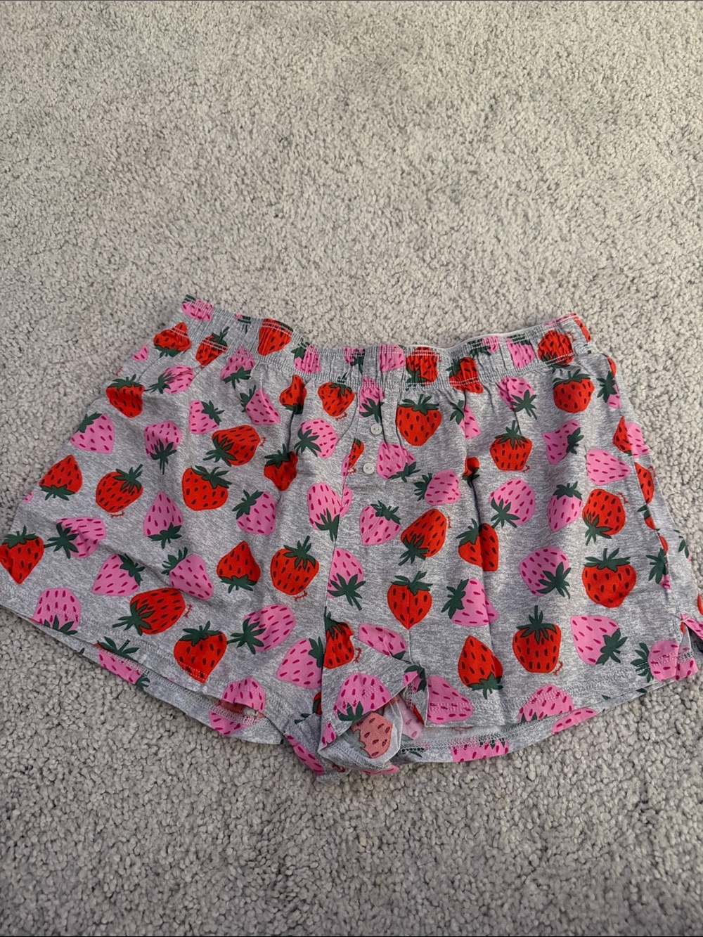 PINK Victoria's Secret Gray Shorts with Pink & Red Strawberry Print